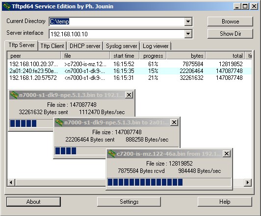 TFTPD64 : an opensource IPv6 ready TFTP server/service for windows : TFTP  server